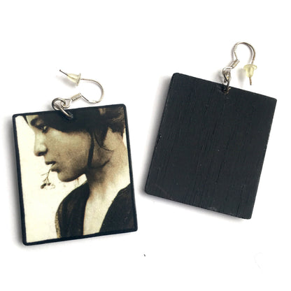 Museum-Inspired Sustainable Earrings Symmetrical mismatched Art Earrings, Wood and real silver hooks. Inspired by Wilhelm von Gloeden. Obljewellery
