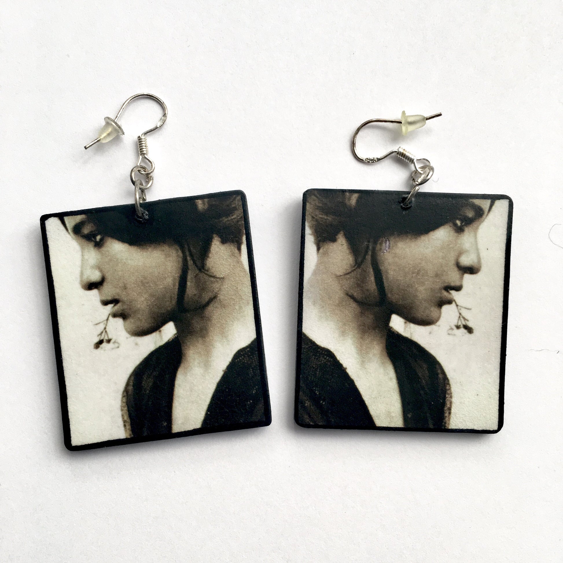 Museum-Inspired Sustainable Earrings Symmetrical mismatched Art Earrings, Wood and real silver hooks. Inspired by Wilhelm von Gloeden. Obljewellery