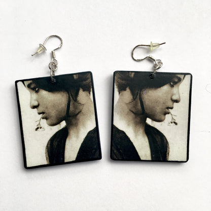 Museum-Inspired Sustainable Earrings Symmetrical mismatched Art Earrings, Wood and real silver hooks. Inspired by Wilhelm von Gloeden. Obljewellery