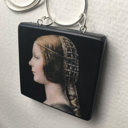 Museum-Inspired Sustainable Necklace Personalized Necklace,Leonardo da Vinci -Inspirational Gift- Square Choker. Obljewellery
