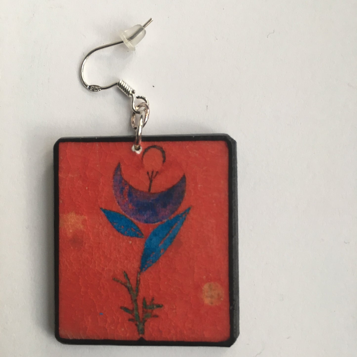 Museum-Inspired Sustainable Earrings Mismatched Art Wooden Earrings. Flower Myth Paul Klee. Unique gift for wife. Obljewellery
