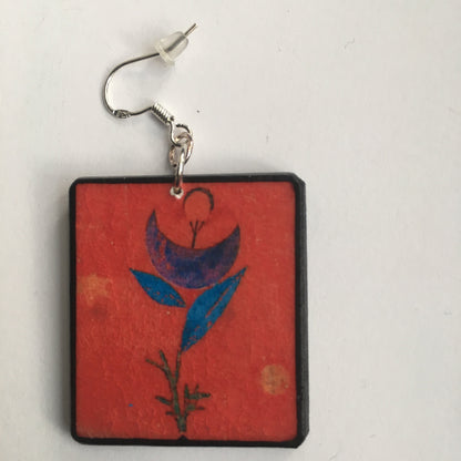 Museum-Inspired Sustainable Earrings Mismatched Art Wooden Earrings. Flower Myth Paul Klee. Unique gift for wife. Obljewellery