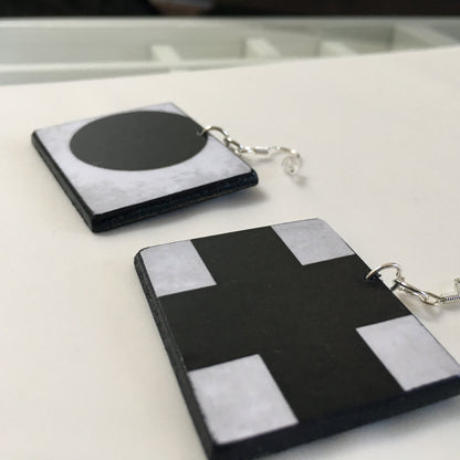 Museum-Inspired Sustainable Earrings Kazimir Malevic. geometric, minimalist, aesthetic earrings. Obljewellery