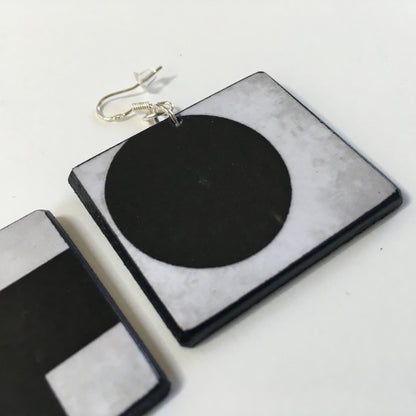 Museum-Inspired Sustainable Earrings Kazimir Malevic. geometric, minimalist, aesthetic earrings. Obljewellery