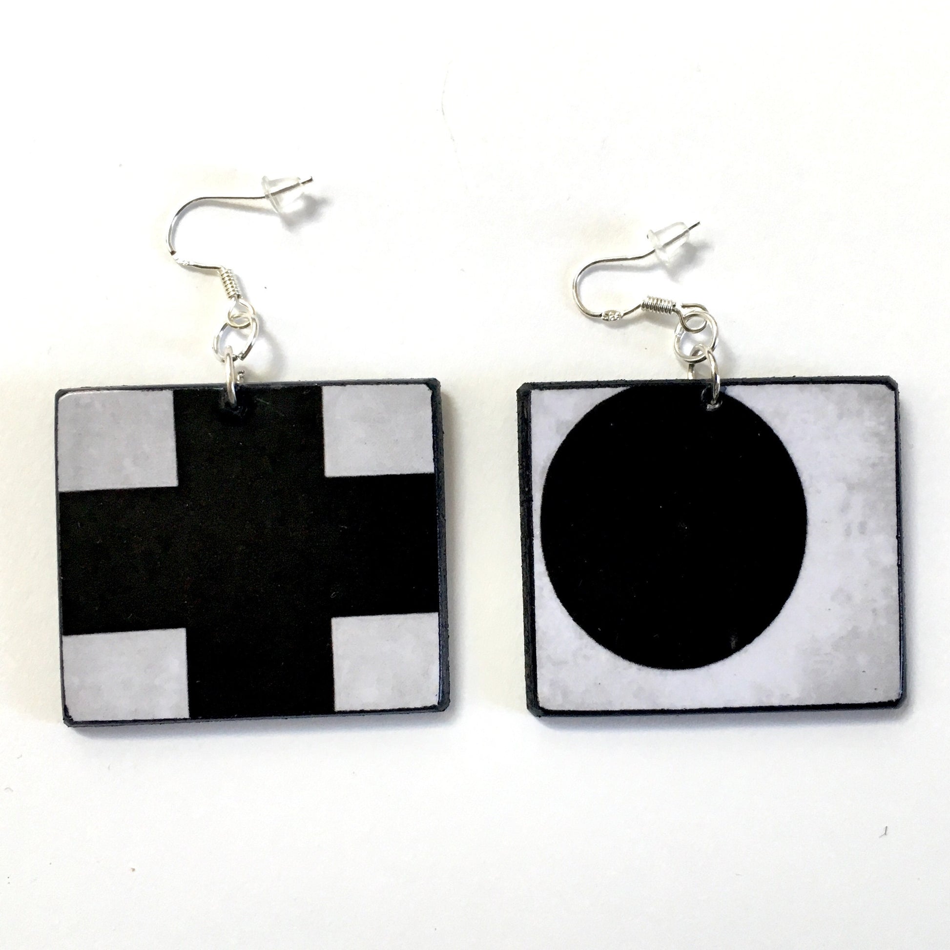 Museum-Inspired Sustainable Earrings Kazimir Malevic. geometric, minimalist, aesthetic earrings. Obljewellery