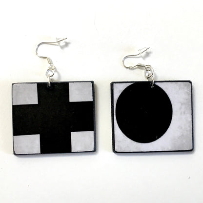 Museum-Inspired Sustainable Earrings Kazimir Malevic. geometric, minimalist, aesthetic earrings. Obljewellery
