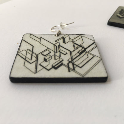 Museum-Inspired Sustainable Earrings De Stijl, Theo van Doesburg art earrings. Obljewellery