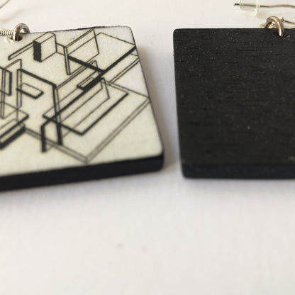 Museum-Inspired Sustainable Earrings De Stijl, Theo van Doesburg art earrings. Obljewellery