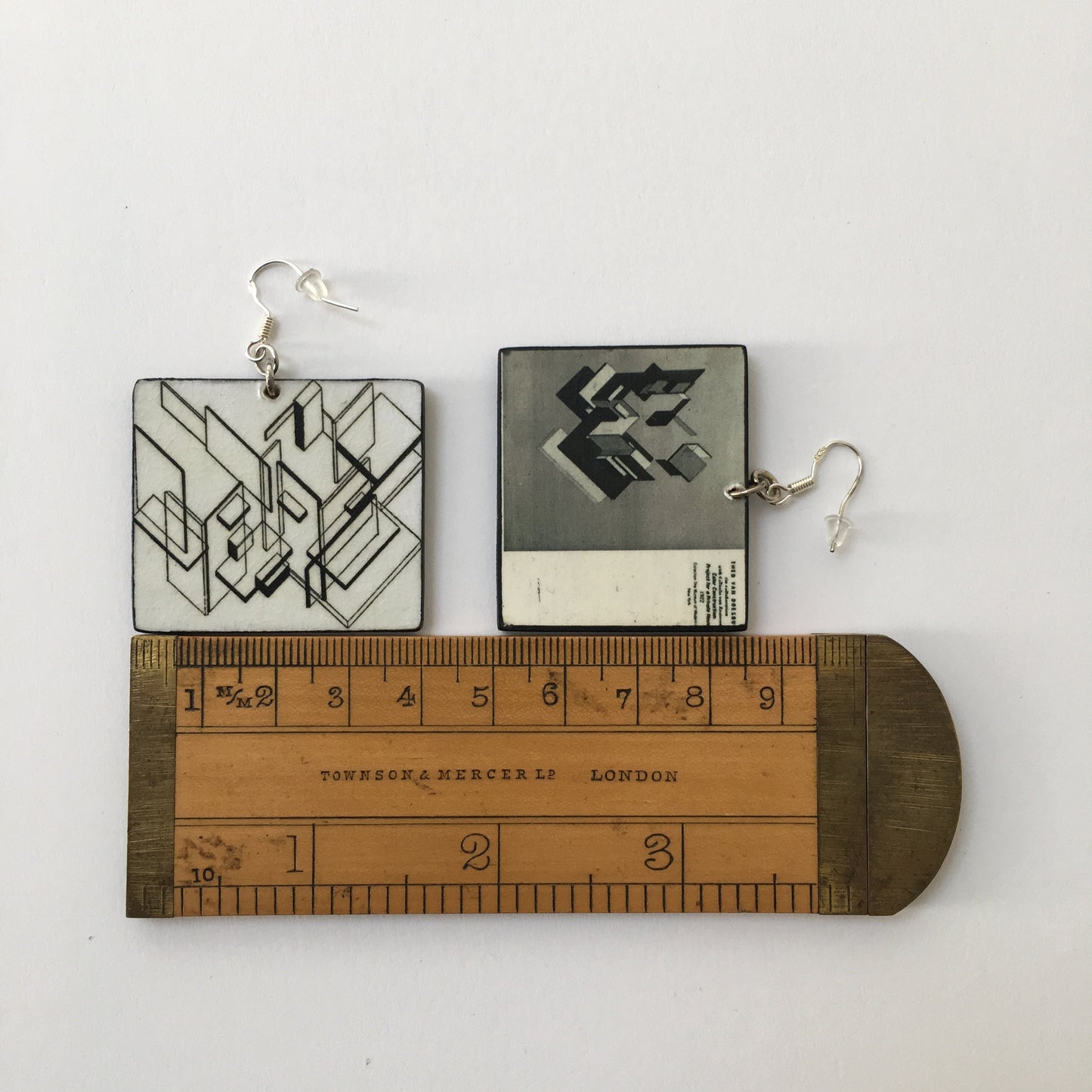 Museum-Inspired Sustainable Earrings De Stijl, Theo van Doesburg art earrings. Obljewellery
