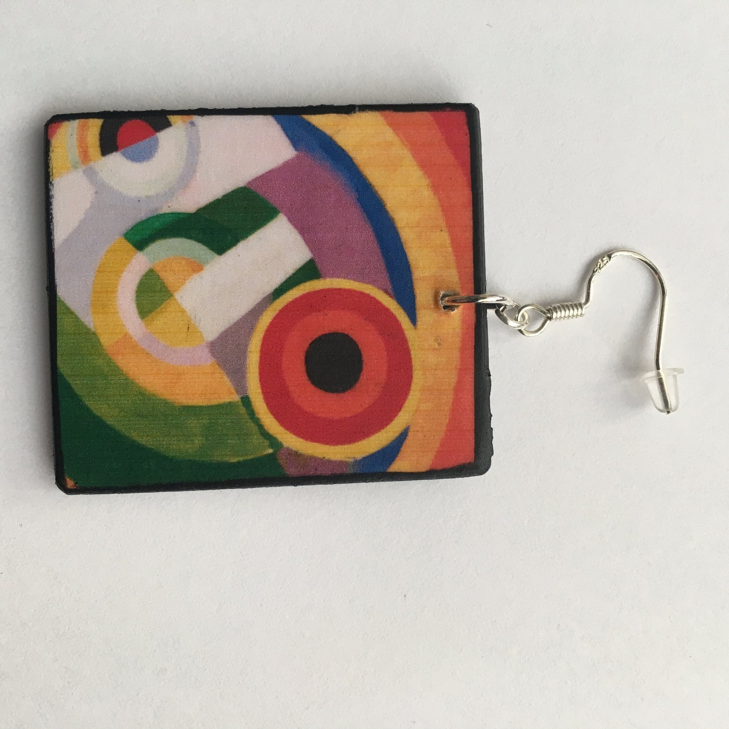 Museum-Inspired Sustainable Earrings Colourful Earrings, geometric art on wood earrings. Obljewellery
