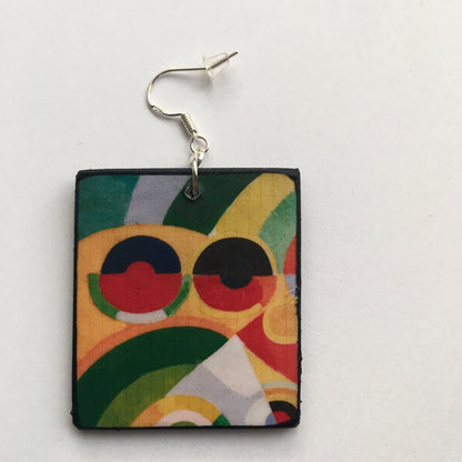 Museum-Inspired Sustainable Earrings Colourful Earrings, geometric art on wood earrings. Obljewellery