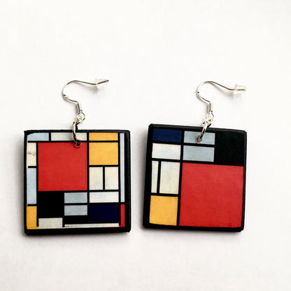 Museum-Inspired Sustainable Earrings Mismatched earrings inspired by Mondrian. Obljewellery
