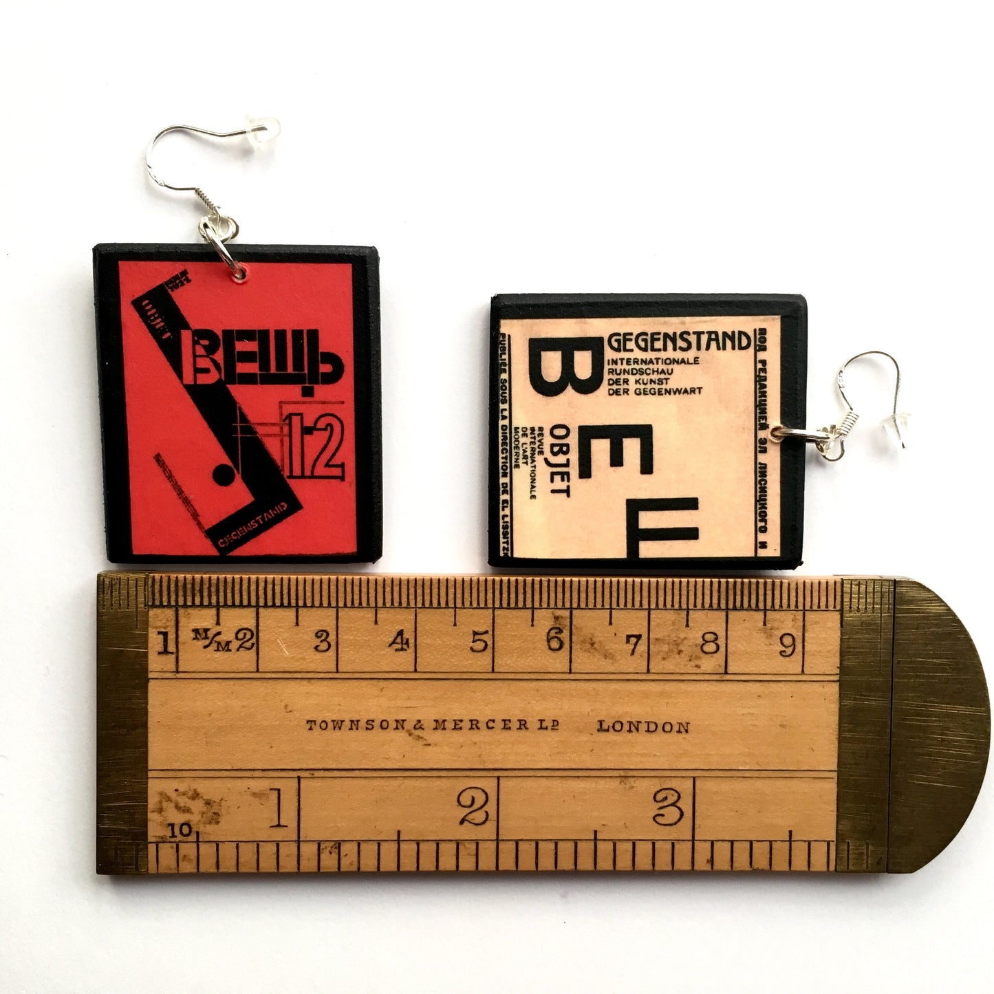 Museum-Inspired Sustainable Earrings El Lissitzky magazine covers earrings Obljewellery