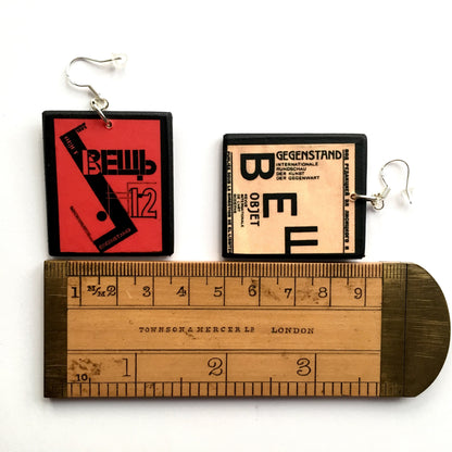 Museum-Inspired Sustainable Earrings El Lissitzky magazine covers earrings Obljewellery