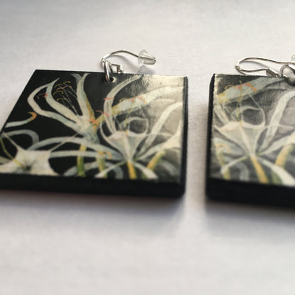 Museum-Inspired Sustainable Earrings Mary Delany, sustainable wooden earrings. Artsy gift earrings. Obljewellery