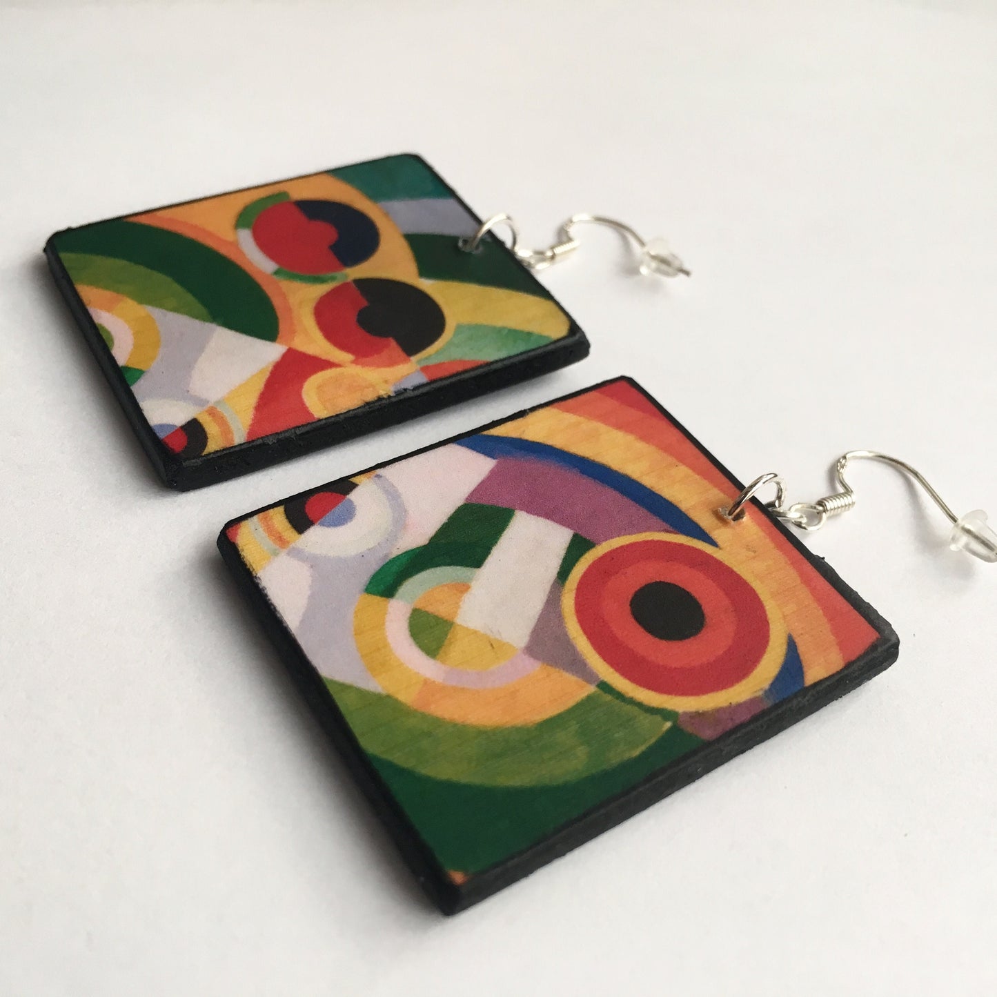 Museum-Inspired Sustainable Earrings Colourful Earrings, geometric art on wood earrings. Obljewellery