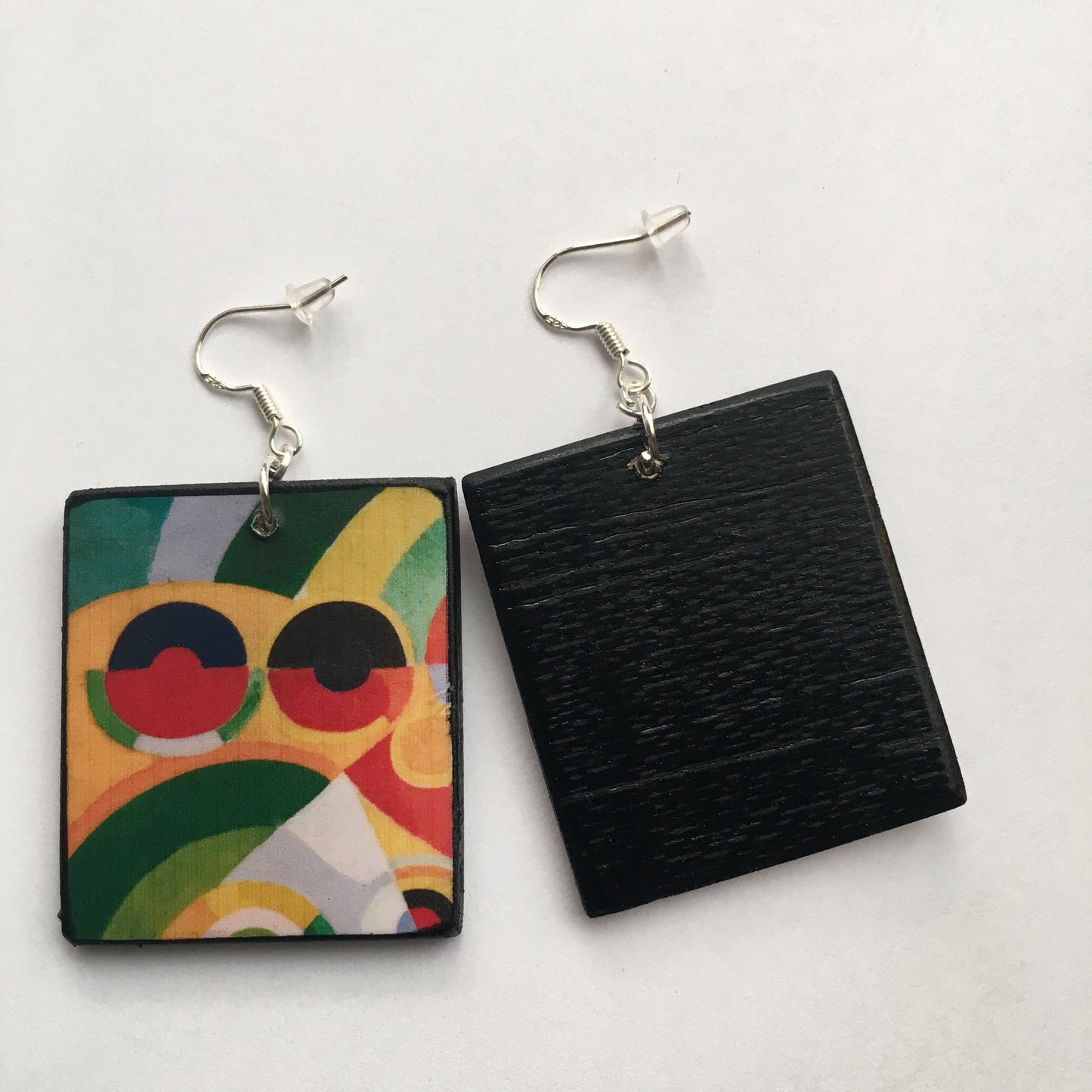 Museum-Inspired Sustainable Earrings Colourful Earrings, geometric art on wood earrings. Obljewellery