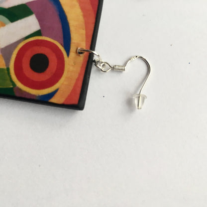 Museum-Inspired Sustainable Earrings Colourful Earrings, geometric art on wood earrings. Obljewellery