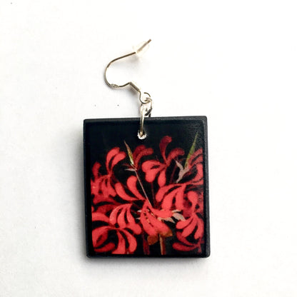 Museum-Inspired Sustainable Earrings Mary Delany botanical wooden Earrings, Red flowers mismatched earrings. Obljewellery