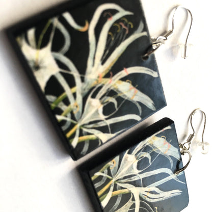 Museum-Inspired Sustainable Earrings Mary Delany, sustainable wooden earrings. Artsy gift earrings. Obljewellery