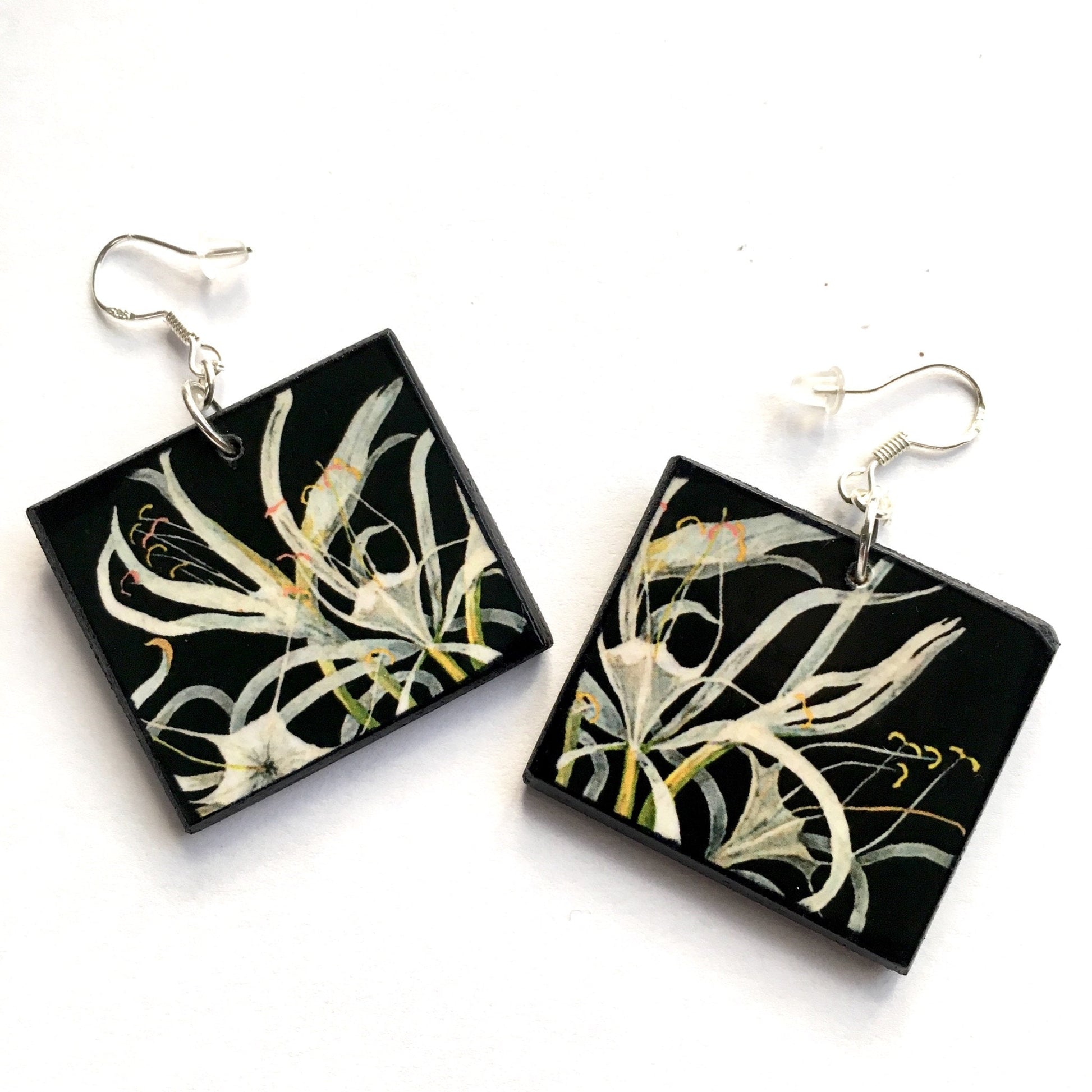 Museum-Inspired Sustainable Earrings Mary Delany, sustainable wooden earrings. Artsy gift earrings. Obljewellery