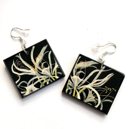 Museum-Inspired Sustainable Earrings Mary Delany, sustainable wooden earrings. Artsy gift earrings. Obljewellery