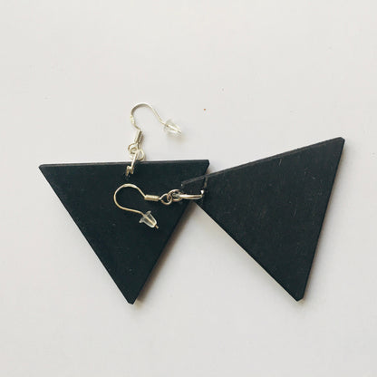 Museum-Inspired Sustainable Earrings Triangle earrings, wood and sterling earrings. Cat earrings gift for her. Obljewellery