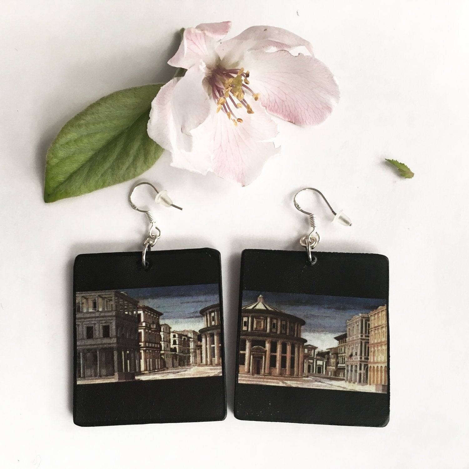 Museum-Inspired Sustainable Earrings Mismatched art Earrings. Architecture jewellery gift. Wooden unusual earrings. Obljewellery