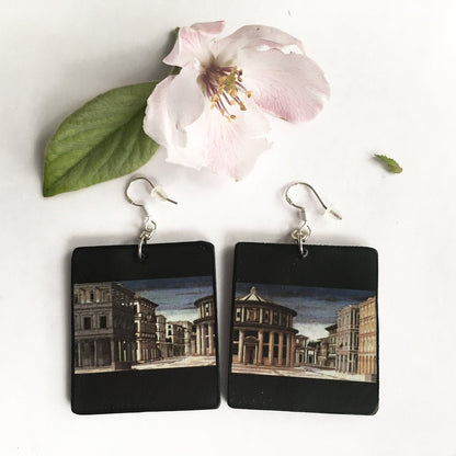 Museum-Inspired Sustainable Earrings Mismatched art Earrings. Architecture jewellery gift. Wooden unusual earrings. Obljewellery