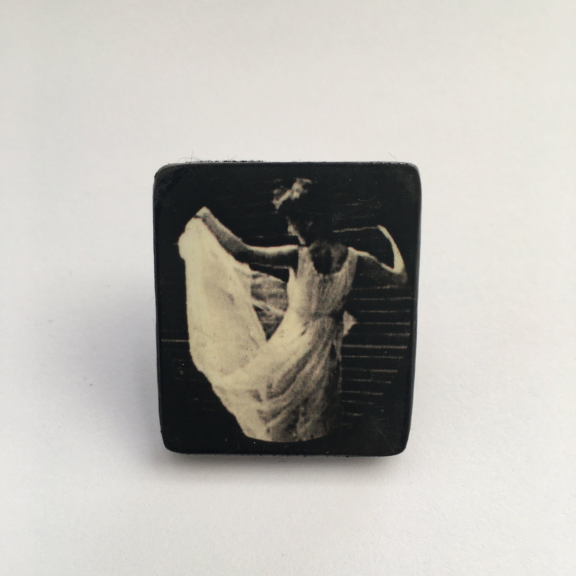 Museum-Inspired Sustainable Brooches Muybridge art. Big, black and white ring. Wooden art, adjustable ring. Obljewellery
