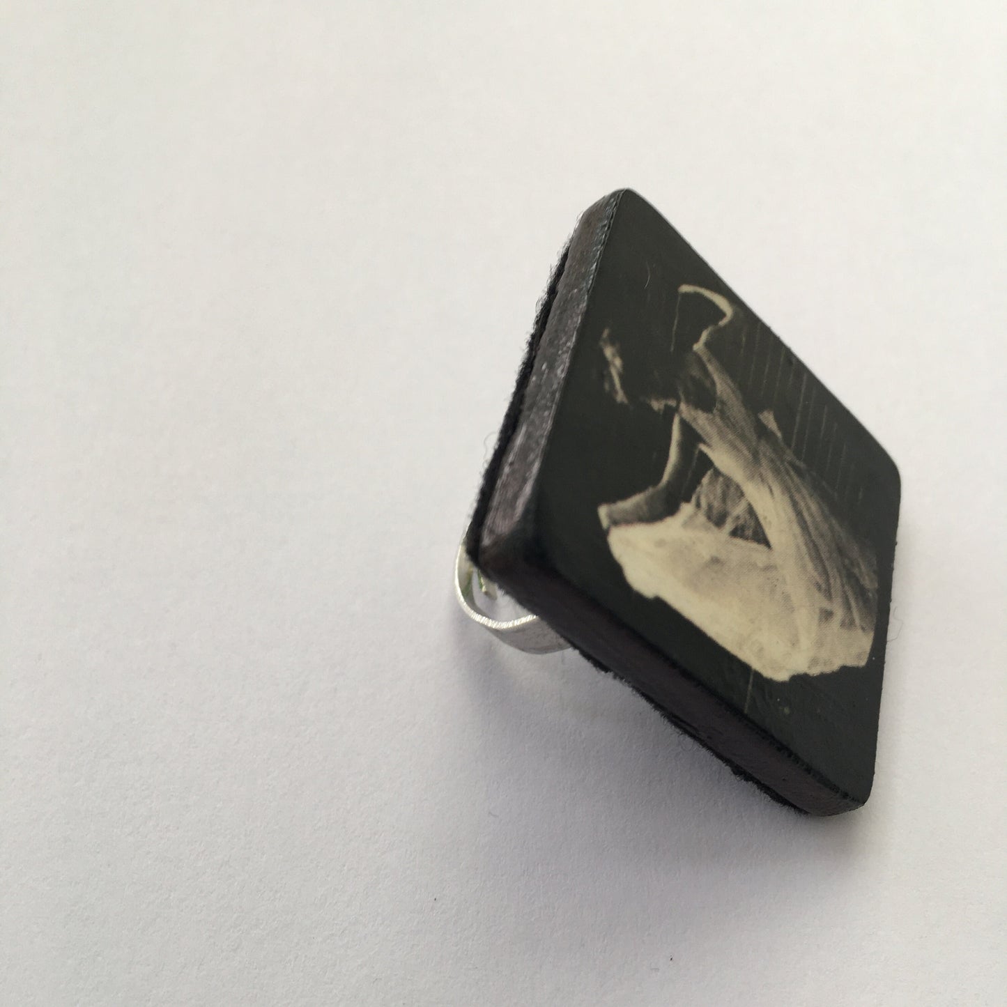 Museum-Inspired Sustainable Brooches Muybridge art. Big, black and white ring. Wooden art, adjustable ring. Obljewellery