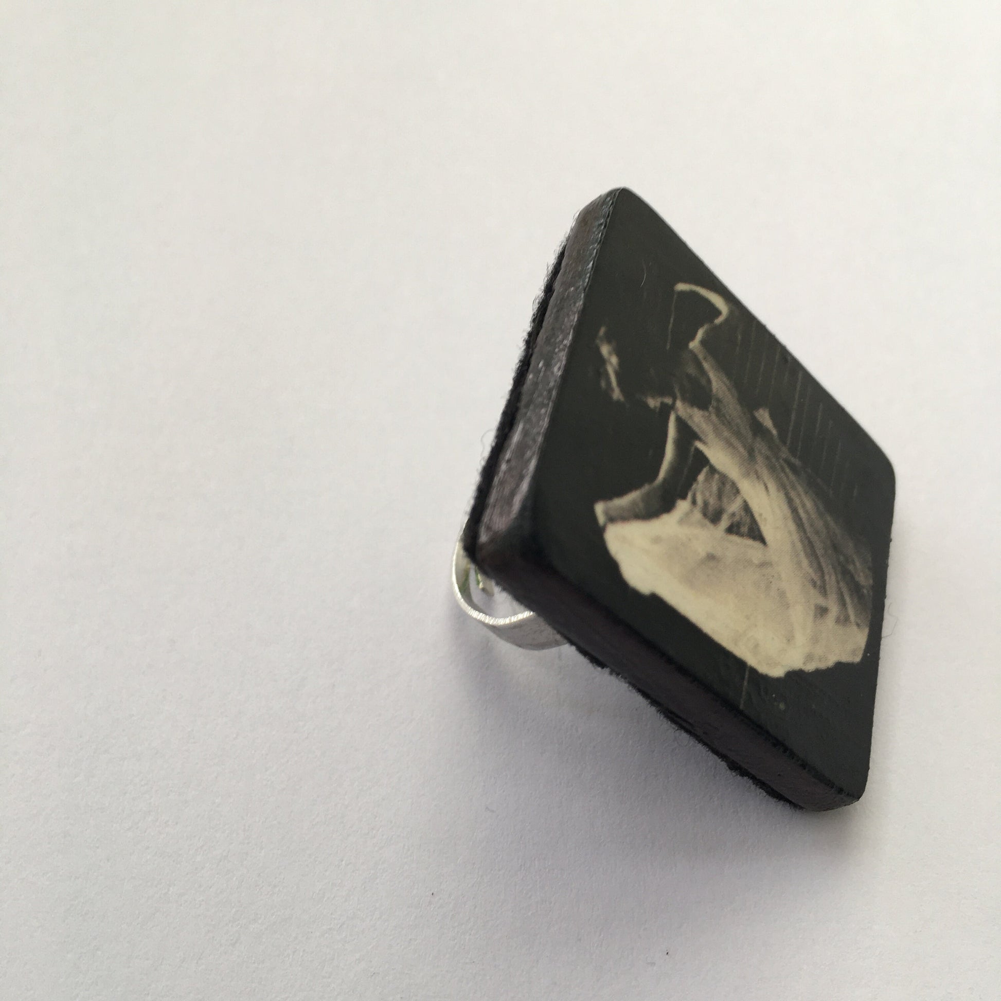 Museum-Inspired Sustainable Brooches Muybridge art. Big, black and white ring. Wooden art, adjustable ring. Obljewellery
