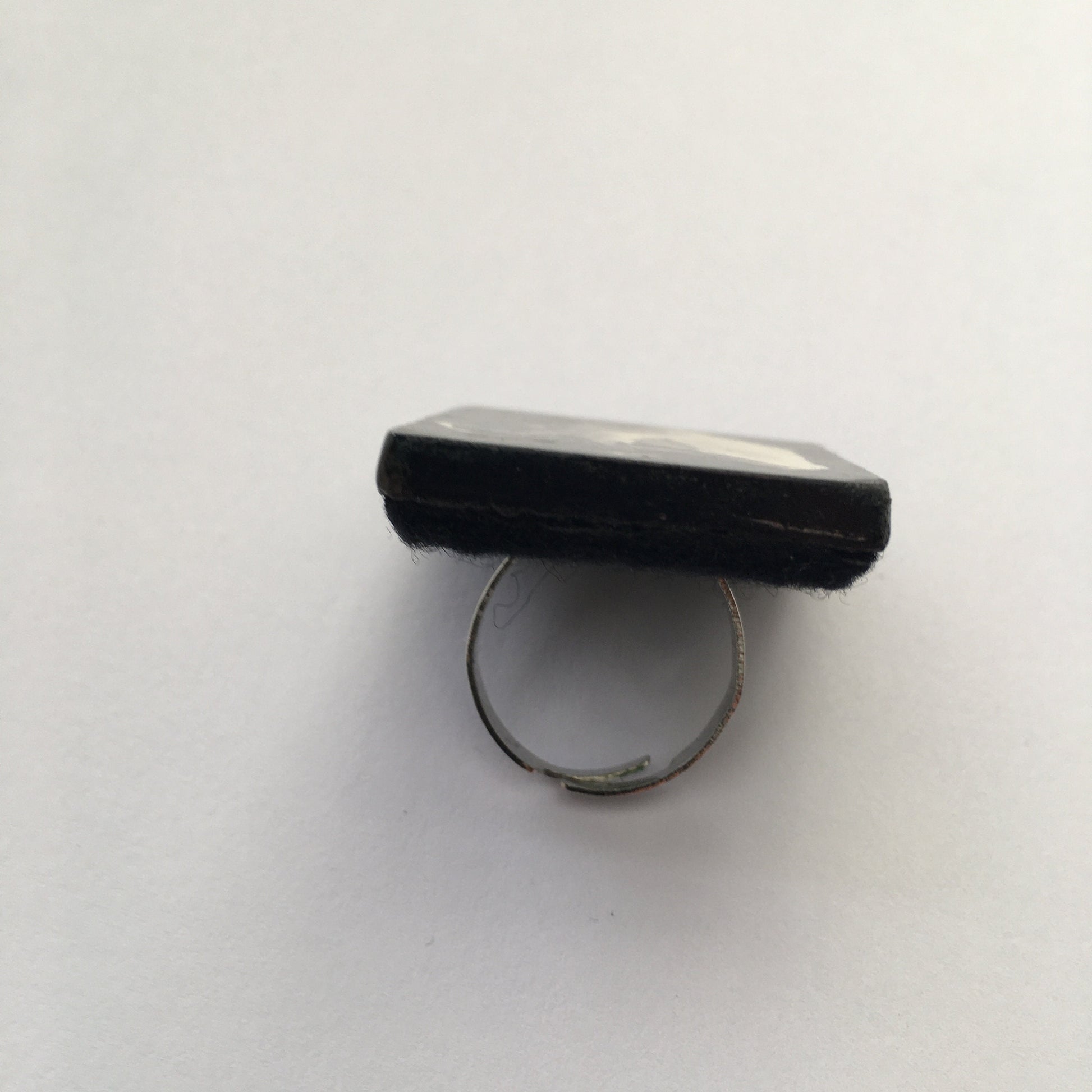 Museum-Inspired Sustainable Brooches Muybridge art. Big, black and white ring. Wooden art, adjustable ring. Obljewellery