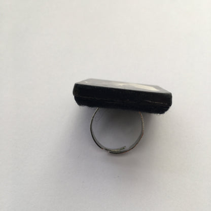 Museum-Inspired Sustainable Brooches Muybridge art. Big, black and white ring. Wooden art, adjustable ring. Obljewellery