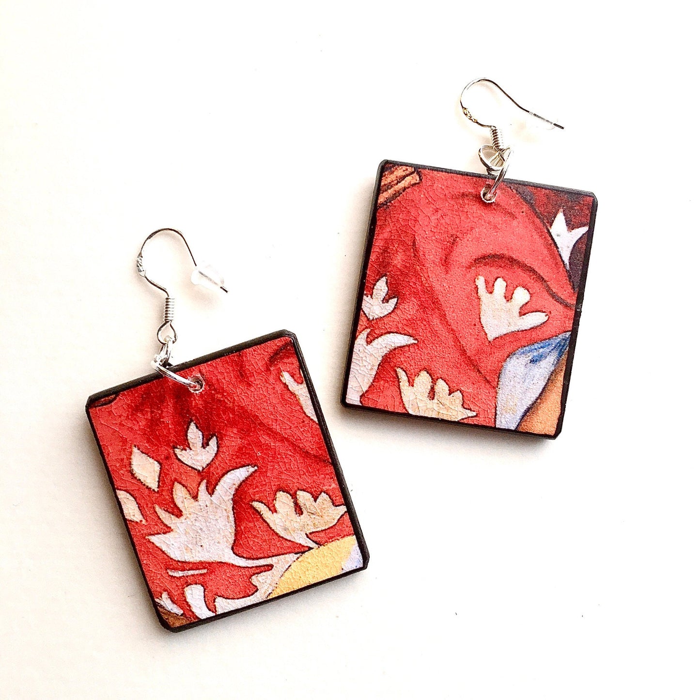 Museum-Inspired Sustainable Earrings Paul Gauguin earrings. White flowers, fine art gift . Mismatched earrings Obljewellery