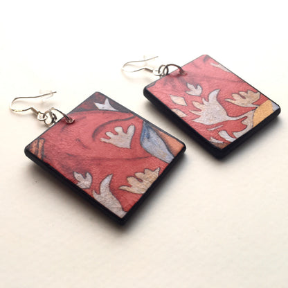 Museum-Inspired Sustainable Earrings Paul Gauguin earrings. White flowers, fine art gift . Mismatched earrings Obljewellery