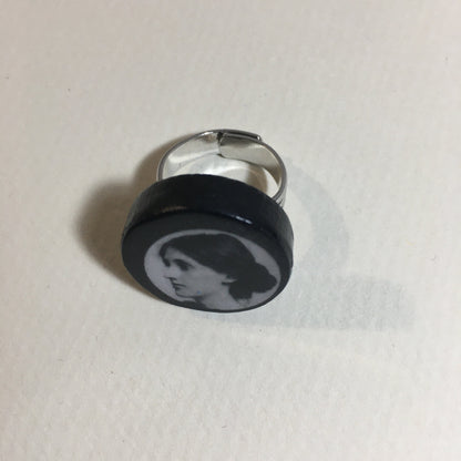 Museum-Inspired Sustainable Rings Virginia Woolf gift. Feminist gift, quirky wooden round ring. Obljewellery
