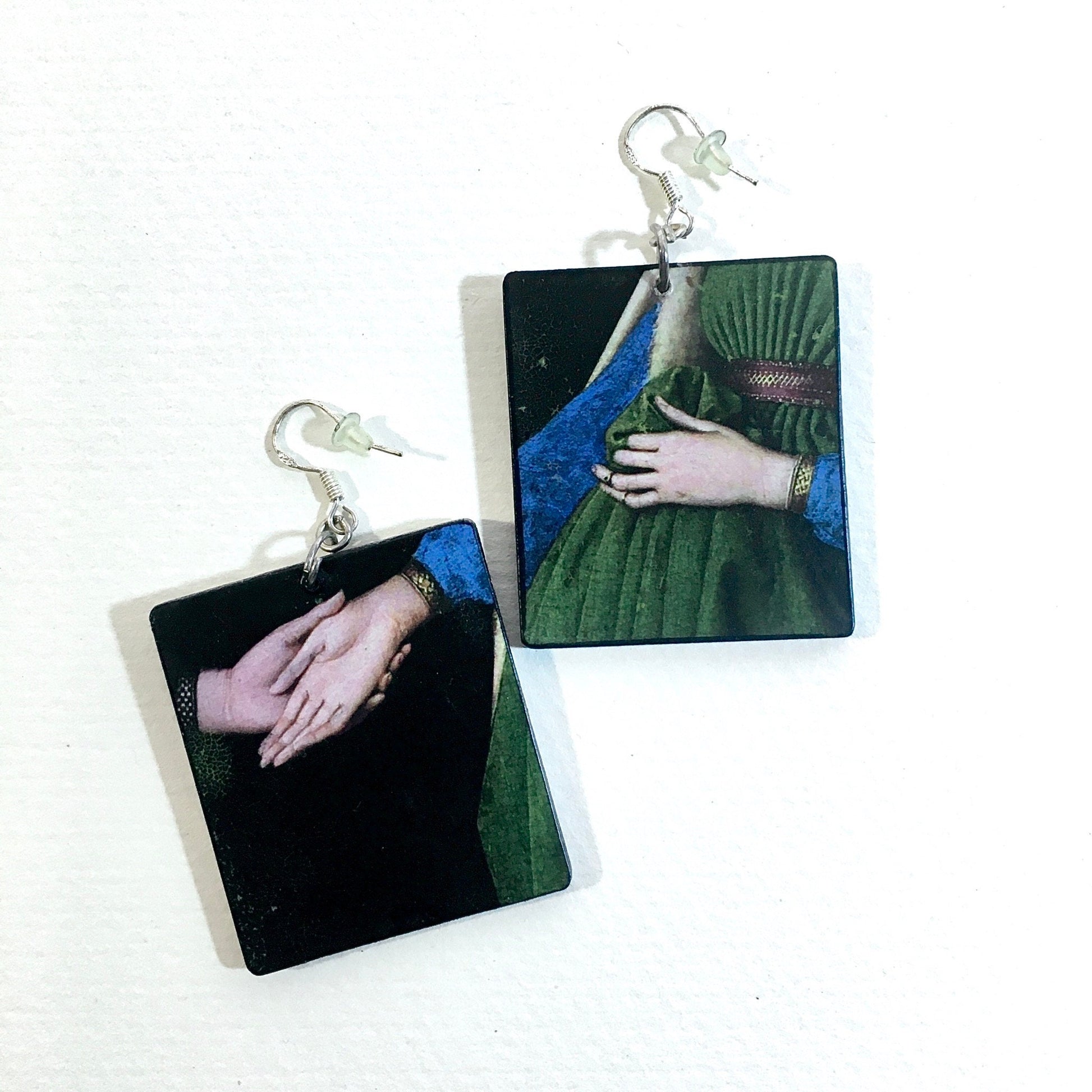 Museum-Inspired Sustainable Earrings Jan Van Eyck mismatched art earrings Obljewellery