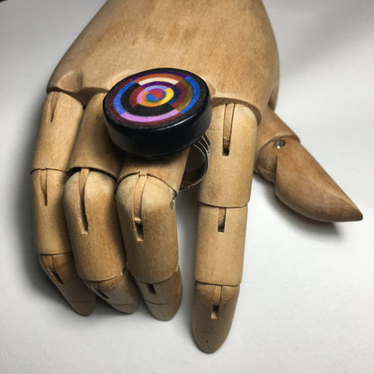 Museum-Inspired Sustainable Rings Robert Delaunay Geometric art wood ring. Quirky big ring. Abstract jewellery. Obljewellery