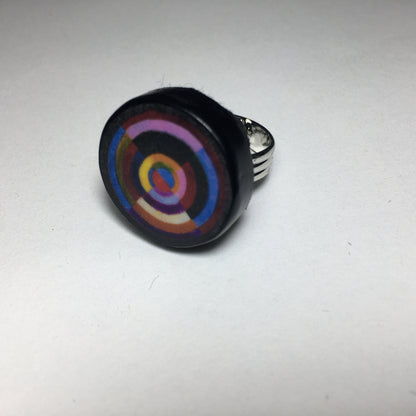 Museum-Inspired Sustainable Rings Robert Delaunay Geometric art wood ring. Quirky big ring. Abstract jewellery. Obljewellery