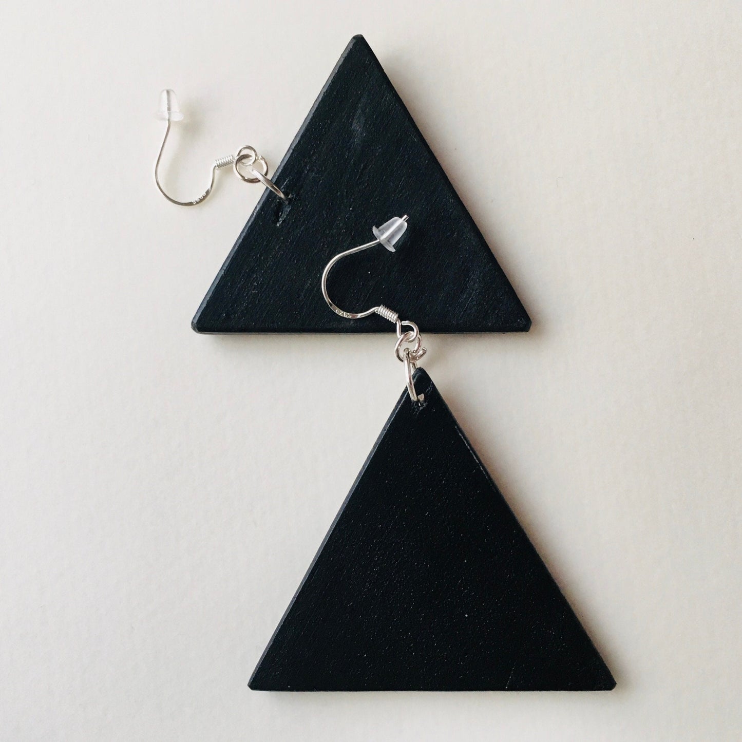 bach side in black of these wood earrings with sterlin silver hooks created  by Obljewellery shop.