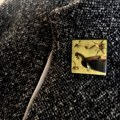 Museum-Inspired Sustainable Brooches Art brooch inspired by Hieronymus Bosch. Obljewellery