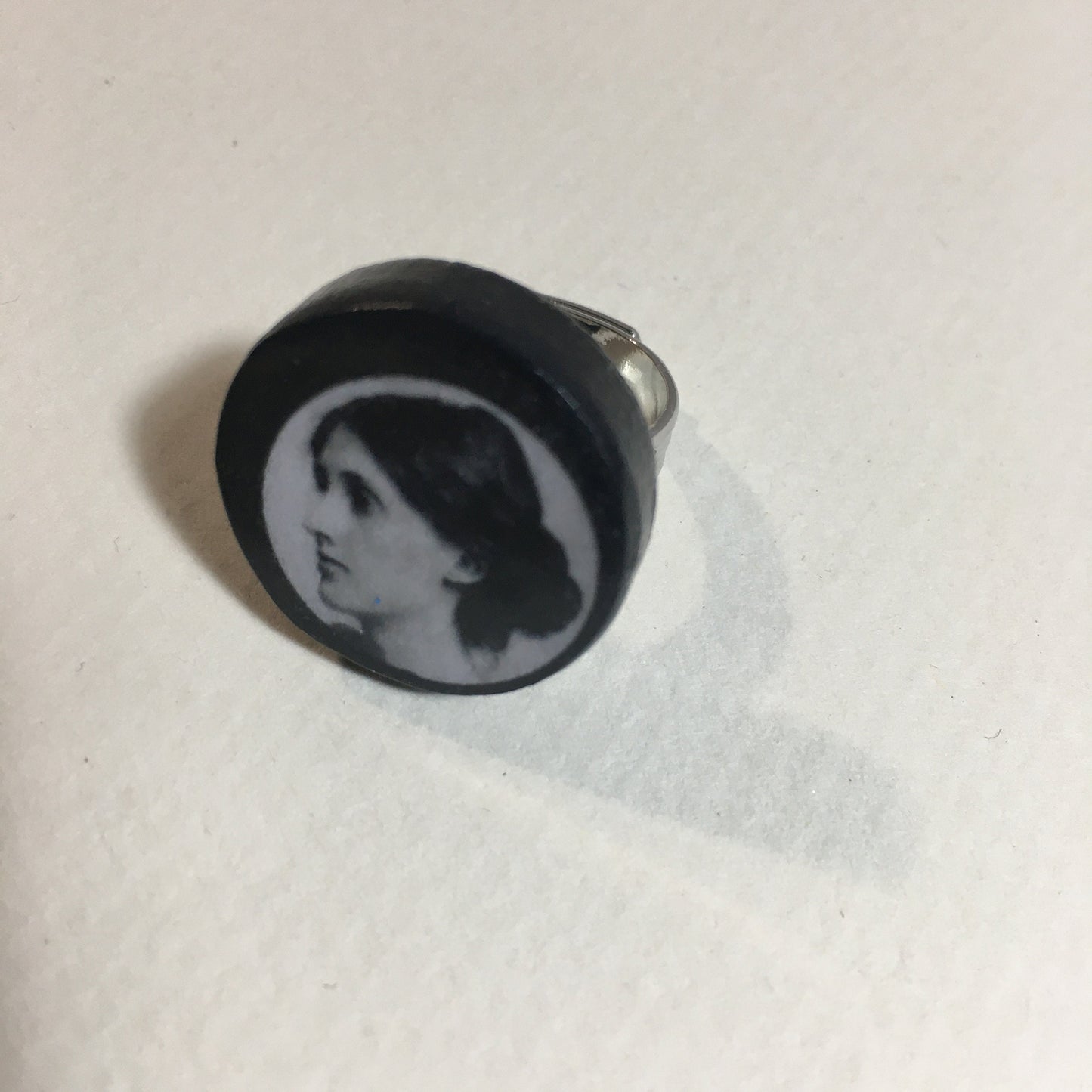 Virginia Woolf gift. Feminist gift, quirky wooden round ring.