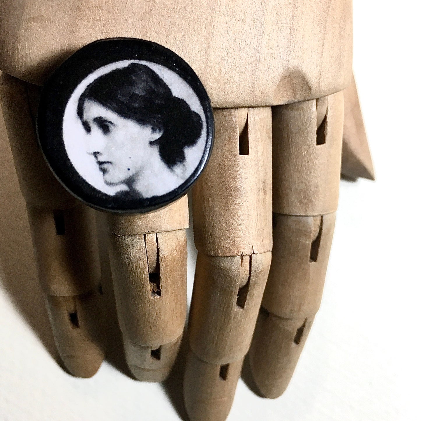 Virginia Woolf gift. Feminist gift, quirky wooden round ring.