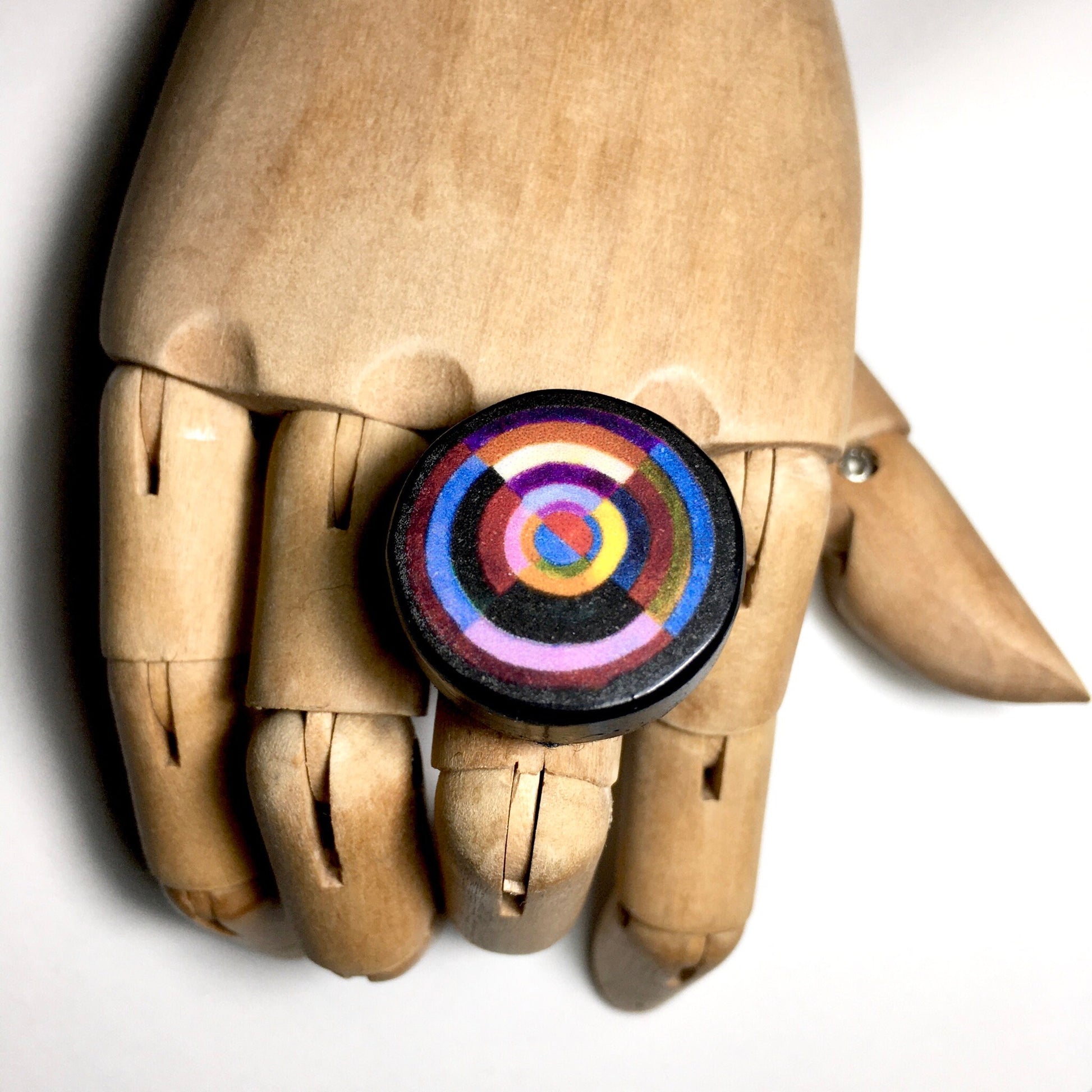 Museum-Inspired Sustainable Rings Robert Delaunay Geometric art wood ring. Quirky big ring. Abstract jewellery. Obljewellery
