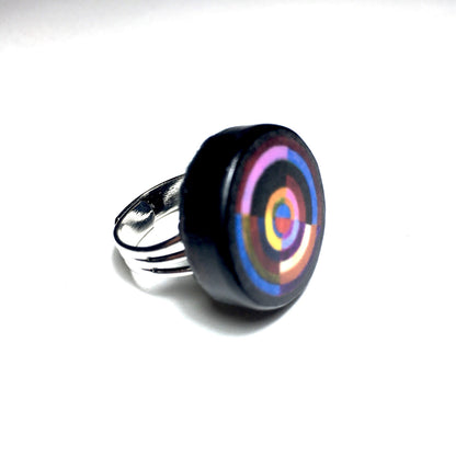 Museum-Inspired Sustainable Rings Robert Delaunay Geometric art wood ring. Quirky big ring. Abstract jewellery. Obljewellery