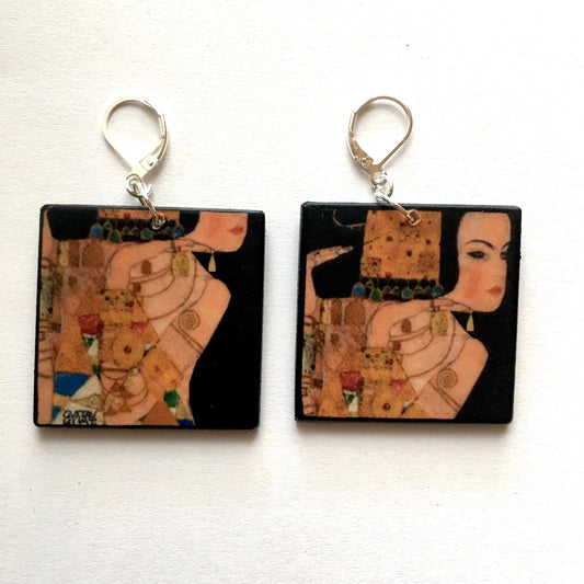 Museum-Inspired Sustainable Earrings Gustav Klimt art earrings, aesthetic earrings. Mother day gift Obljewellery