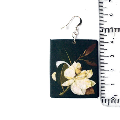 Museum-Inspired Sustainable Earrings Magnolia,floral earrings, wooden art earrings. Bridesmaids gift. Obljewellery