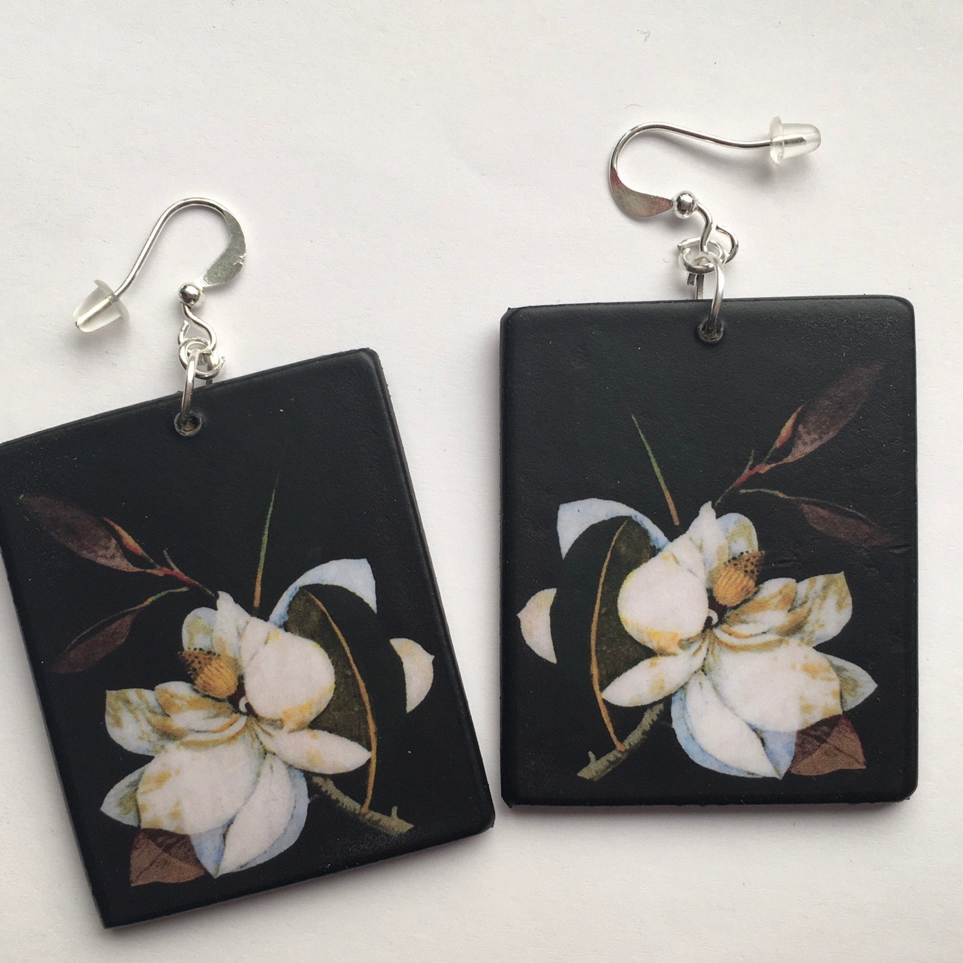 Museum-Inspired Sustainable Earrings Magnolia,floral earrings, wooden art earrings. Bridesmaids gift. Obljewellery
