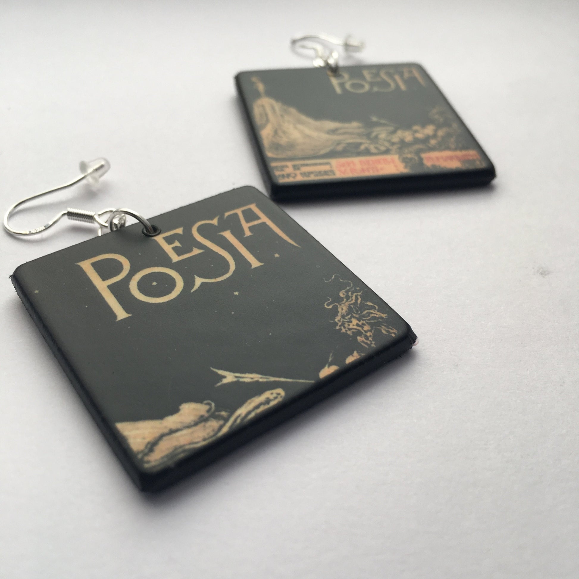 Museum-Inspired Sustainable Earrings Poem book mismatched earrings. Italian Marinetti art cover. Obljewellery